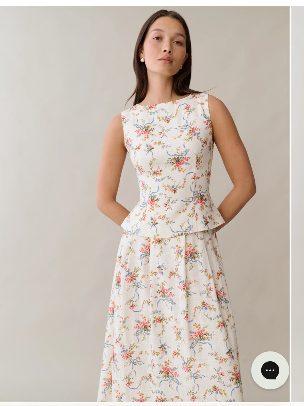 Floral Ivory Peplum Top and Skirt Set